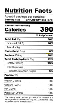 Cassavaberry Gluten Free, Grain Free, Plant Based nutrition facts panel.