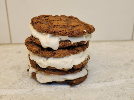 Stack of 3 ice cream cookie sandwiches.
