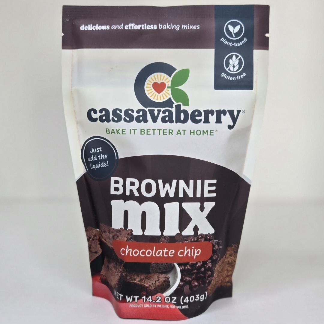 Cassavaberry Grain Free, Gluten Free, Plant Based, Chocolate Chip Brownie Mix package.