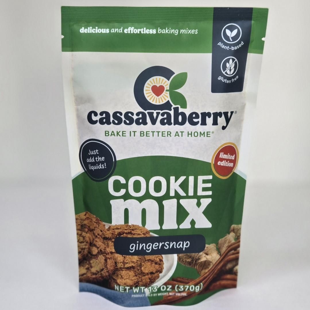 Cassavaberry Gluten Free, Grain Free, Plant Based Gingersnap Cookie Mix front package.
