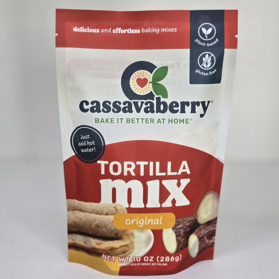 Cassavaberry Tortilla Mix front of package.