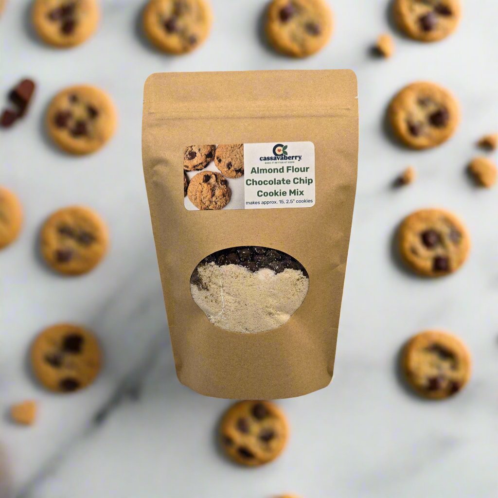 Gluten free, grain free and vegan Chocolate Chip Cookie Mix package.