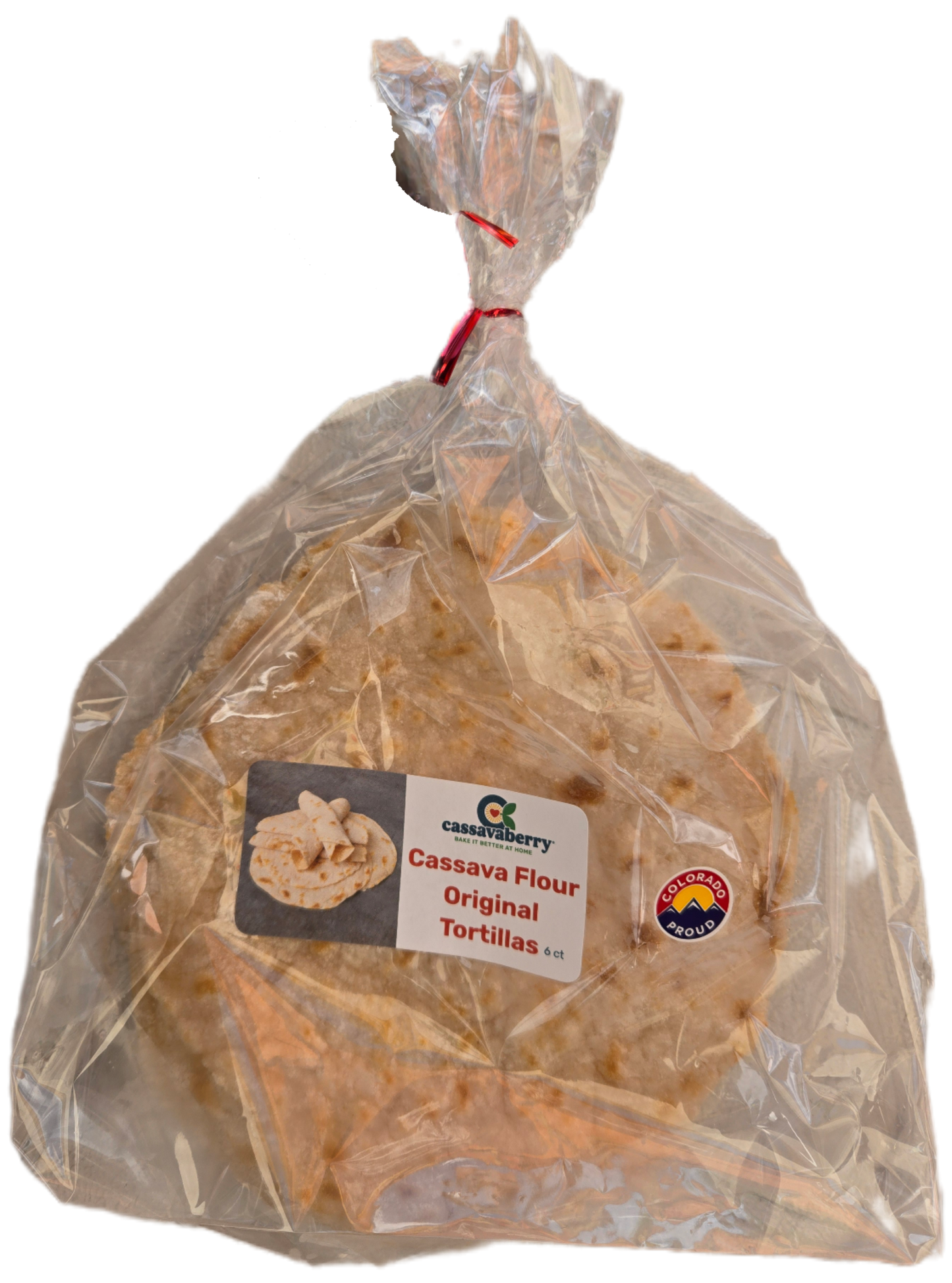 Packaged tortillas with a visible label on a white background